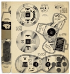 ''The 3 Stooges Moving Picture Machine'' Made by Pillsbury Farina -- Unassembled Cardboard Slide Projector Includes 49 Slides From ''False Alarms'' -- Missing Last 7 Slides, Else Very Good